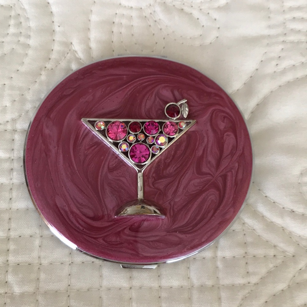 Fuchsia Compact Mirror w/Jeweled Cosmo Martini
